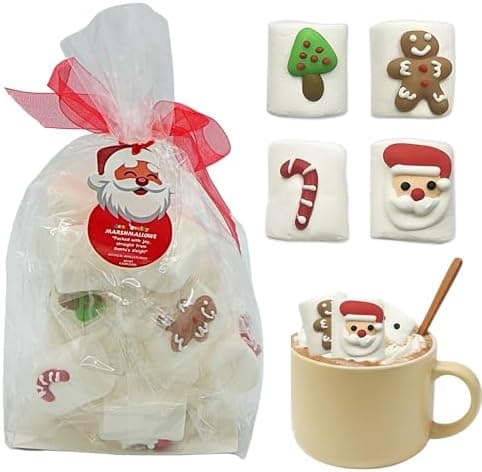 4E's Novelty Christmas Decorated Marshmallow Large Individually Wrapped 16 Pcs - Large Christmas Marshmallows for Hot Chocolate Toppers, Marshmallow Treat Toppings for Hot Cocoa Bar Supplies, Christmas Candy for Kid Adults