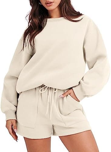 ANRABESS Women 2 Piece Outfits Sweat Shorts Sets 2026 Oversized Casual Lounge Matching Set Sweatsuit Tracksuit Fall Clothes