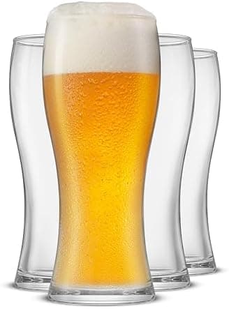 JoyJolt Callen 15.5oz Beer Glasses Set of 4 Beer Pint Glass. Craft Beer Glass, Pilsner Glasses, IPA Beer Glass. Solid Glassware Beer Cup. Classic Beer Gifts, Beer Cups, Mugs and Beer Glasses for Men