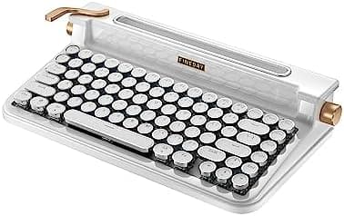 FINEDAY Keyboard 3.0, Blue Switch, Retro Mechanical Keyboard, Typewriter Designed, Bluetooth 5.0 & USB up to 4 Devices, for Desktop PC/Laptop Mac/Phone (83 ABS Keycap - White)