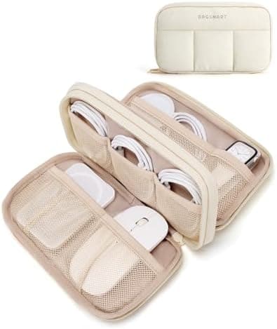 BAGSMART Electronics Organizer Travel Case, Cord Storage for Chargers Cables Phones, Compact Tech Accessories Pouch, Beige