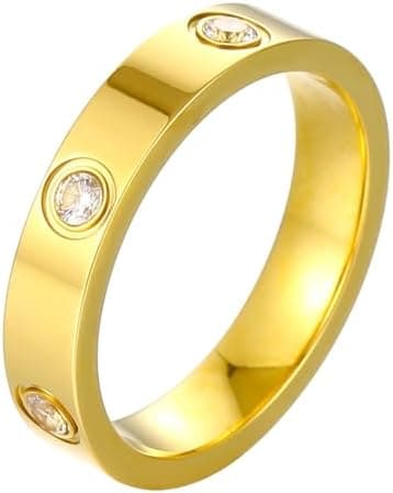 YCSLYW Ladies Stainless Steel Ring Love Friendship Ring Golden high polishing, low allergy Wedding Jewelry Valentine's Day Birthday Gift, 5-10