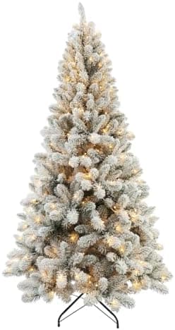 SENNOUL Prelit Christmas Tree With Lights 6ft - Premium Snow Flocked Artificial Xmas Tree, With 874 Branch Tips and 250 Warm Lightsm, Support Automatique,Perfect Choice for Christmas Decorations,White