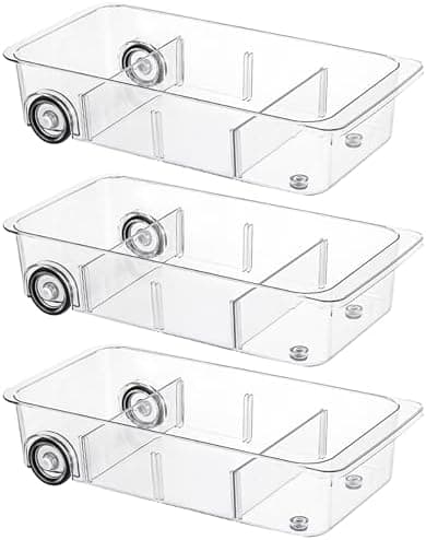 LXLXXL Fridge Organizer Bins With Wheels, 3 Pack Roll Out Refrigerator Organizers And Storage Refrigerator Drawer With Dividers, Upgrade Thick Plastic Pantry Storage Bins, Kitchen Organization