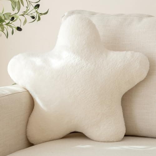 Znhinery Star Pillow, Decorative Throw Pillow with Plush for Couch, Cute Decor Pillows for Bed, Aesthetic Star Shaped Pillow Fun Cushion for Sofa Living Room (Ivory White, 19.6 Inches)