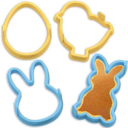 Kamehame Silicone Pancake Molds for Bunny, Egg, Chick, Bunny Face Shape Pancakes, 4 Pack Nonstick Easter Pancake Shaper for kids, Fun Easter Cake Ring Mold for Griddle Cooking