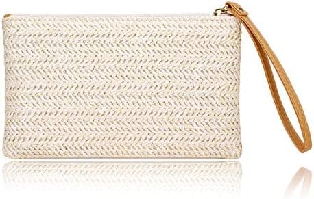 COOKOOKY Womens Straw Clutch Bag Bohemian Summer Beach Straw Purse Zipper Wristlet Wallets for Women