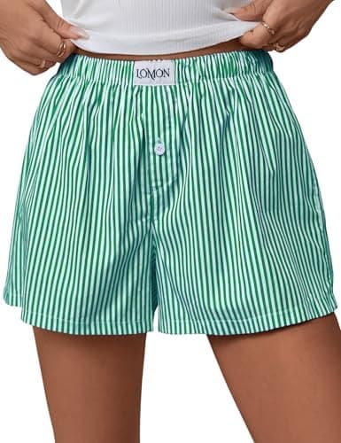 Lomon Womens Boxer Shorts Casual Summer Pajama Lounge Sleep Pj Gingham Plaid Shorts Y2K Beach Bottoms