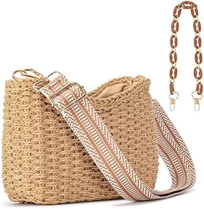 Herald Small Summer Crossbody Bags for Women, Beach Handmade Straw Woven Pocketbooks Handbag Shoulder Purse