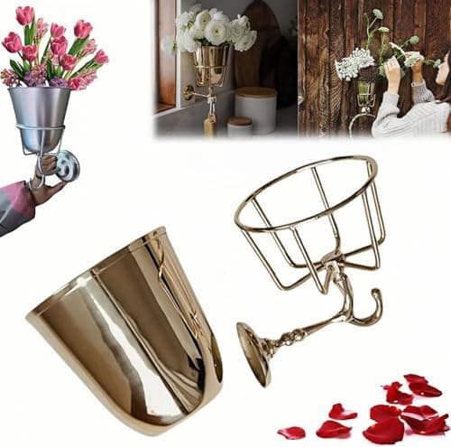 Opal Wall Vessel, Wall Mounted Brass Container Vase, Multi-Function Hanging Organizer for Home, Artificial Plants, Outdoor, Mail Organize, Spring Summer Decoration Gold (Silver)