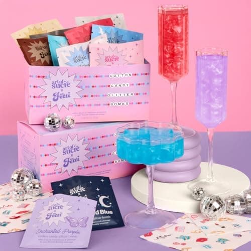 xo, Fetti x Art of Sucre Eras Cotton Candy Glitter Drink Bombs - 11 pc, Edible Glitter | Bachelorette Decorations, Birthday Party Favor, Concert Supplies, Bridesmaid Gift, 21st Bday Drinkware Accessory