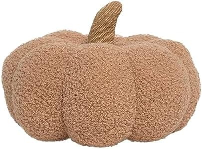 Pearhead Sherpa Pumpkin Pillow, Modern Fall Home Stuffed Decorations, Thanksgiving and Halloween Holiday Decor Plush Pumkin, 9", Beige
