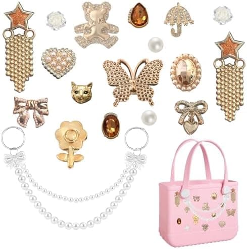 YMO Charms for Bogg Bag, Bling Flowers Butterfly Pearl for Bogg Bag Accessories Charms Compatible with Simply Southern Rubber Beach Bag Tote Handbag