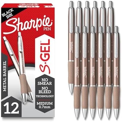 Sharpie S-Gel, Gel Ink Pens, Medium Point (0.7mm), Sleek Metal Barrel, Black Ink, 12 Count - Drawing, Journaling, Writing, School, Teacher Supplies