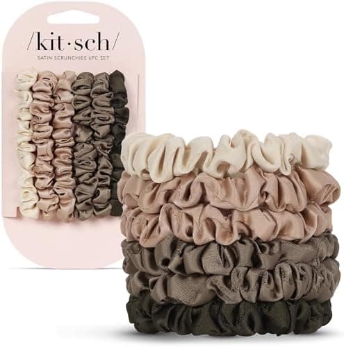 Kitsch Ultra-Petite Satin Scrunchies for Women - No Crease, Frizz-Free Sleep | Softer Than Silk Scrunchies Gentle On Hair Scrunchies for All Hair Types | Stylish Hair Accessories - Eucalyptus, 6pcs