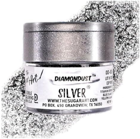 Silver Edible Glitter for Drinks, Cocktails, Cake Decorating, Strawberries, Chocolates & More | No Taste | 4g | 100% Food-Safe | Kosher, Vegan, Gluten & Nut Free | DiamonDust by The Sugar Art