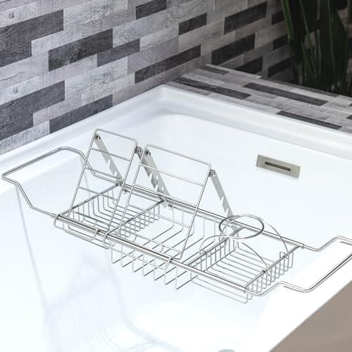 Woodbridge Stainless Steel Extendable Bathtub Caddy Tray in Polished Chrome Finish with Removable Wine Holder, Book and Phone Rack, Bathcad-CH