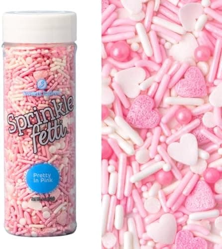 Sweets Indeed Valentines Day Heart Sprinkle Mix | Pink & White Jimmies, Sugar Pearls, Confetti Quins, Nonpareils & Heart Shapes | Baking & Decorating, 4 ounces