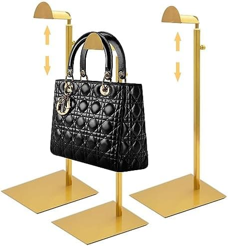 Royxen 3 Pack Purse Holder, Purse Display Stand with Adjustable Height, Bag Stands for Display, Stainless Steel Purse Rack for Bags Organizer (Gold)