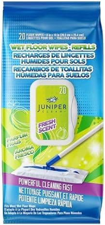 Juniper CLEAN Wet Floor Wipes, Multi Surface Floor Cleaner Wet Mop Pads Fit Swiffer Sweeper Mop, Fresh Scent & Plant-Based Textured Cloth Trap Absorb Dirt, 20 Count (Pack of 1)