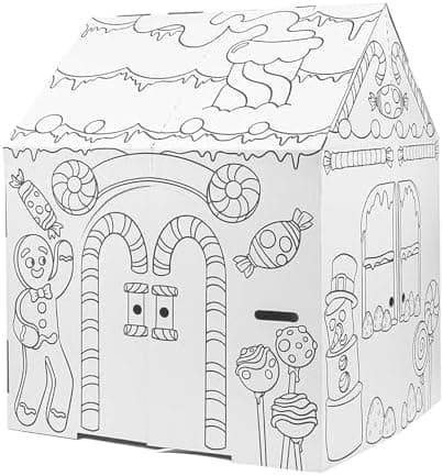 Easy Playhouse Gingerbread House - Kids Art & Craft for Indoor Fun, Color Favorite Holiday Sweets & Winter Friends– Decorate & Personalize a Cardboard Fort, 32" X 26. 5" X 40. 5"