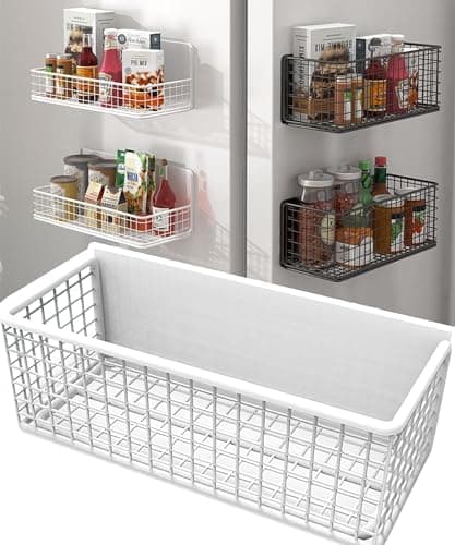 Buyyyit Magnetic Basket Magnetic Fridge Organizer Magnetic Pencil Holder Whiteboard Accessories Home Kitchen Organization (White-High)