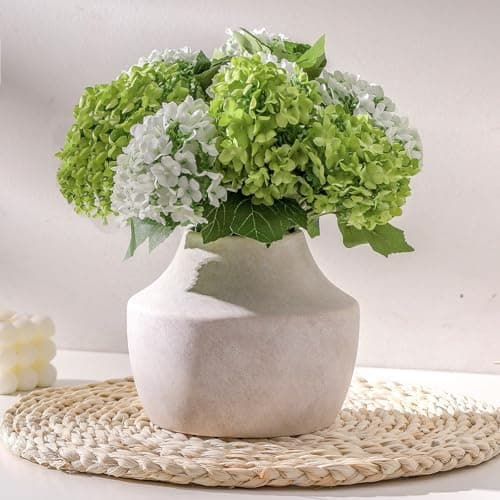 Mitt&Ditt Ceramic Flower Vase, 5.3 inch Off-White Farmhouse Rustic Vase, Handcrafted Weathered Pottery Vases, Small Flower Terracotta Vases for Home Decor, Living Room, Table, Shelf