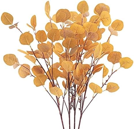 Tepaler 4Pcs Artificial Eucalyptus Leaves Stems 33.8‘’ Eucalyptus Branches Orange Fake Fall Flowers for Home Fireplace Farmhouse Party Wedding Table Bathroom Autumn Décor