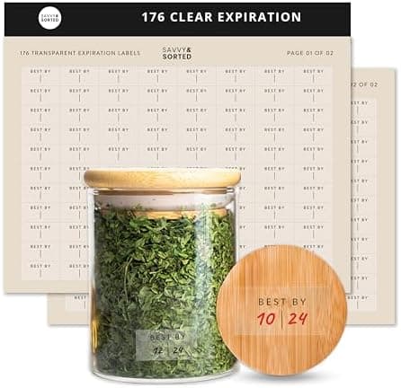 Clear Expiration Date Labels, 176 Waterproof Food Labels for Pantry Containers, Kitchen Freshness, Use by Meal Prep Best Write On Stickers