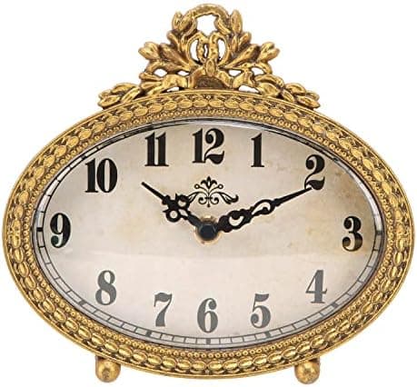 NIKKY HOME Vintage Table Top Clock, Silent Small Shelf Desk Clock Battery Operated Rustic Design, Home Decor for Living Room, Bedroom, Bedside, Gift Clock - Gold