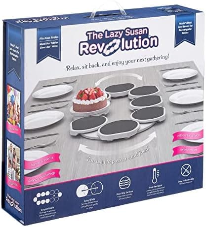 The Lazy Susan Revolution - Full Set - Dark Gray - The First Patented Lazy Susan Turntable Expandable for Rectangular & Oblong Tables - Kitchen & Dining Tables - Great Gift! Parties & Gatherings.