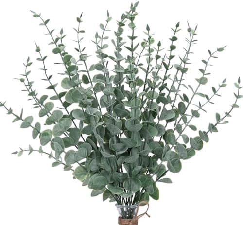 CEWOR 24pcs Eucalyptus Stems Artificial Eucalyptus Leaves Fake Greenery Branches Fake Flowers for Wedding Centerpiece Spring Easter Farmhouse Home Decoration