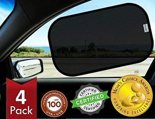 Car Window Shades - Certified 99.79% UVA & 99.95% UVB sun protection. Award winning car sun shade for side windows. 4 Pack (2 Transparency options) 20" x 12" -window shade for car baby by Kinder Fluff