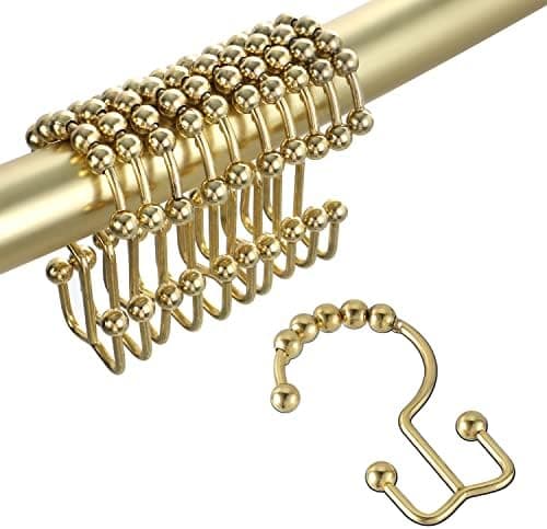 TOPROD Shower Curtain Hooks Rings, Double Sided Shower Curtain Hooks, Stainless Steel Shower Hooks Rust Proof for Bathroom Shower Curtain Rod Curtains, Free Gliding, Gold, Set of 12