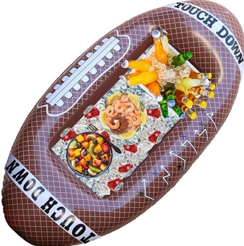 GIFTEXPRESS 1PC Inflatable Football Beverage Cooler for Football Party Decoration, Floating Ice Serving Bar for Sports Party, Pool Party, Picnic Supplies with Repair Kit(Football)