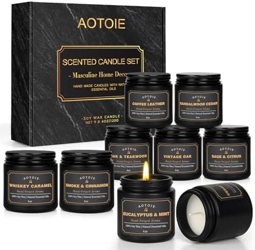 Mens Scented Candle Gift Set, 9 Pack Candles for Men, 36 oz Soy Candle, 200+ Hours Burn Time, Aromatherapy Gifts for Men, Boyfriend, Husband for Christmas, Valentines Day, Father’s Day, Birthday
