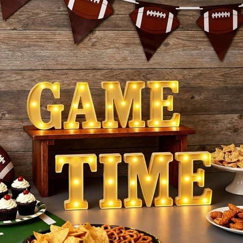 Honoson 8 Pcs Game Time Football Party Decorations Game Time LED Lights up Neon Sign Sports Football Table Decoration for Theme Birthday Gameday Tailgate Party