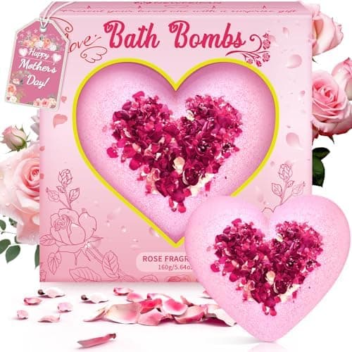 Bath Bombs for Women XXL, Mothers Day Gifts for Mom, Organic Heart Shaped Handmade Rose Essential Oil, Mothers Day Gifts for Wife Daughter Girlfriend Coworkers