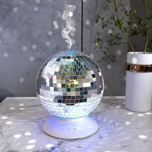 Payarma Mirror Essential Oil Diffuser Rotating, 14 Ligth Modes 4 Timer Setting Aromatherapy Diffuser, Cute Home Disco Decor Great Decoration and Accessories for Disco Party, Room, Office