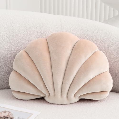 XIAIJIA Seashell Decorative Pillow Shell Shaped Throw Pillow 3D Insert Beach Pillow Soft Velvet Pillow Sea Ocean Decoration Couch Bed Pillow Cushions(Champagne,14 X 11 inch)
