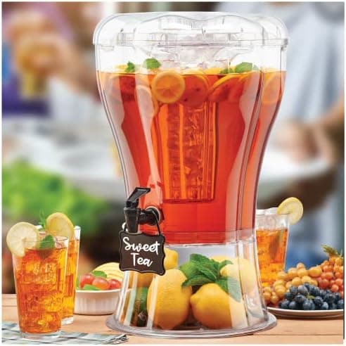 Buddeez 3.5 Gallon Clear Drink Dispenser - Built In Ice Cone and Spigot for Easy Pouring - Party-Perfect Serving Station with Chalk Board Tag
