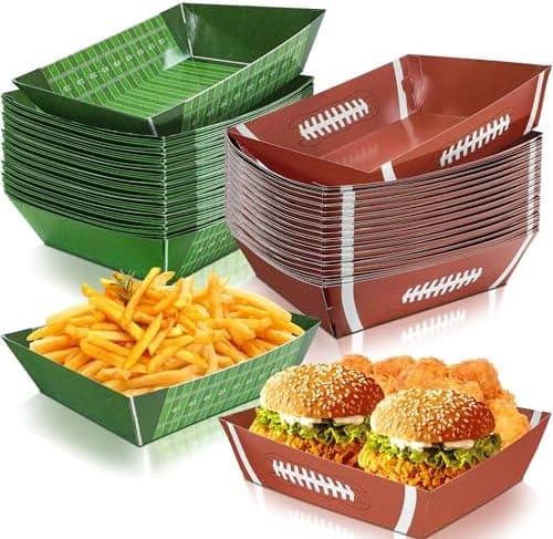 Sawowkuya 36Pcs Football Party Supplies Food Boats Paper Disposable Serving Trays Bowls for Birthday Sport Game