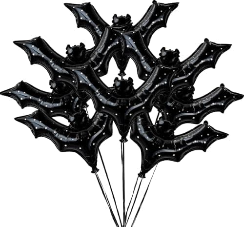 Cheerland Bat Balloons Black Halloween Decorations Foil Spooky Star Summerween Decor for Birthday Classroom Haunted House Scary Gothic Horror Theme Trick or Treat Bats Party Celebration Supplies 8pcs