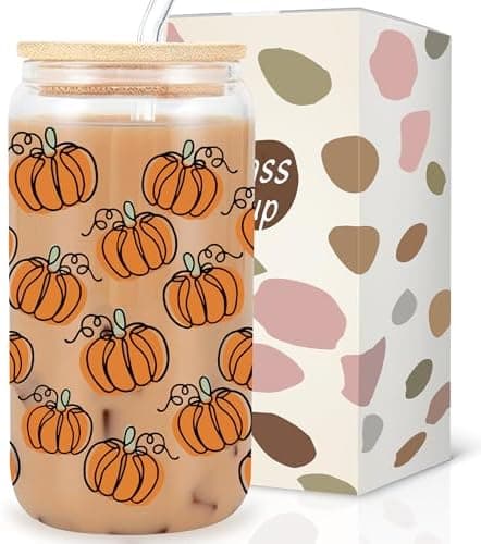 Pumpkin Fall Iced Coffee Cup, Halloween Drinking Glasses, Cute Halloween Pumpkin Gifts for Women, Funny Halloween Thanksgiving Gifts, Autumn Iced Coffee Beer Latte Drinking Cup Ideal