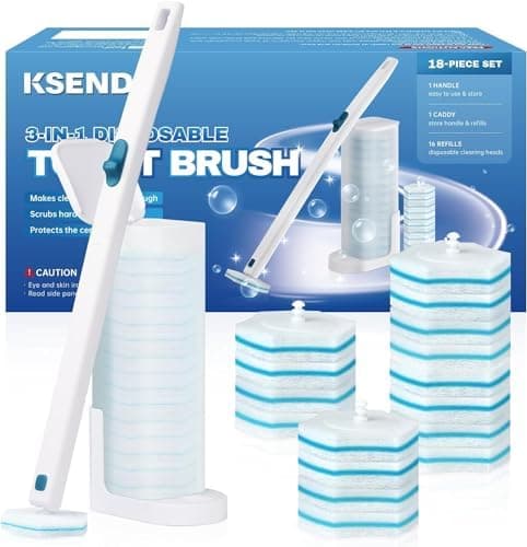 Ksend Disposable Toilet Brush Set - 16 Refills & 1 Storage Caddy, Effective Toilet Scrubber Preloads, Cleaning Supplies