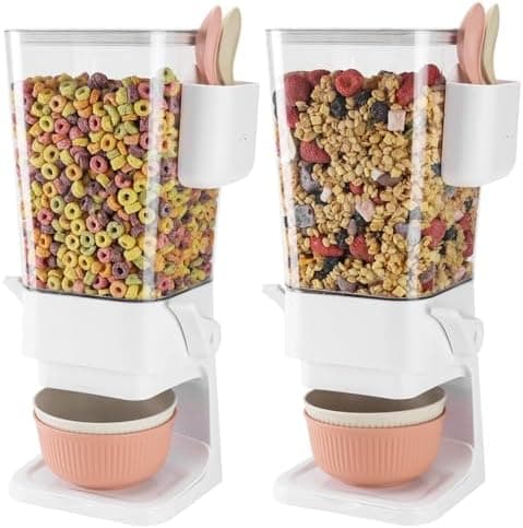 Osacoe Cereal Dispenser Countertop 2 Pack with Bowls Spoons Cutlery Box,5.5 QT Dry Food Dispenser Snack Organizer Containers Storage with Lids for Pantry Kitchen Organization Oatmeal Nut Granola Candy