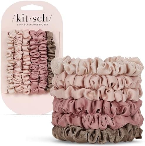Kitsch Satin Scrunchies for Women - No Crease Hair Ties for Girls | Scrunchies For All Hair Types and Textures, Perfect for Day or Night | Ideal Gifts for Women - 6 Pcs, Terracotta