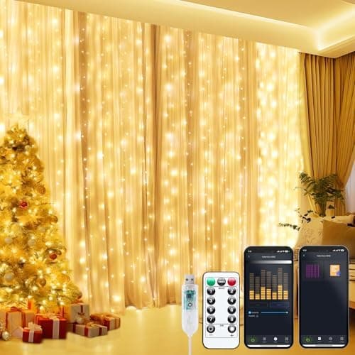 Smart Curtain Lights, USB Plug in, 9.8ft 300 LED Window Smart String Light with APP and Remote, 8 Modes, Waterproof Fairy Lights for Bedroom, Indoor, Weddings, Party, Christmas Ramadan Decorations