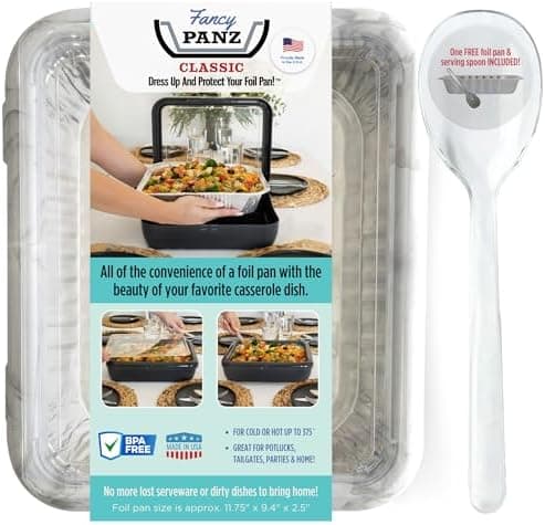 Fancy Panz - Marble Classic Aluminum Foil Pan Carrier with Lid - Elevated Food Serving Tray - Portable Casserole Carrier with Lid - Made in the USA Hosting Essentials