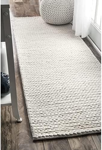 Nuloom Penelope Off-White/Ivory, 2'8" x 12', Hand-Braided, Wool & Cotton, Soft and Textured, High Traffic, Stain Resistant, Easy Clean, Durable Runner for Bedroom, Living Room, Dining, Entryway